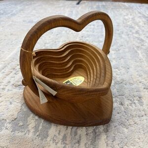 Vintage heart-shaped collapsible wooden basket Cottagecore